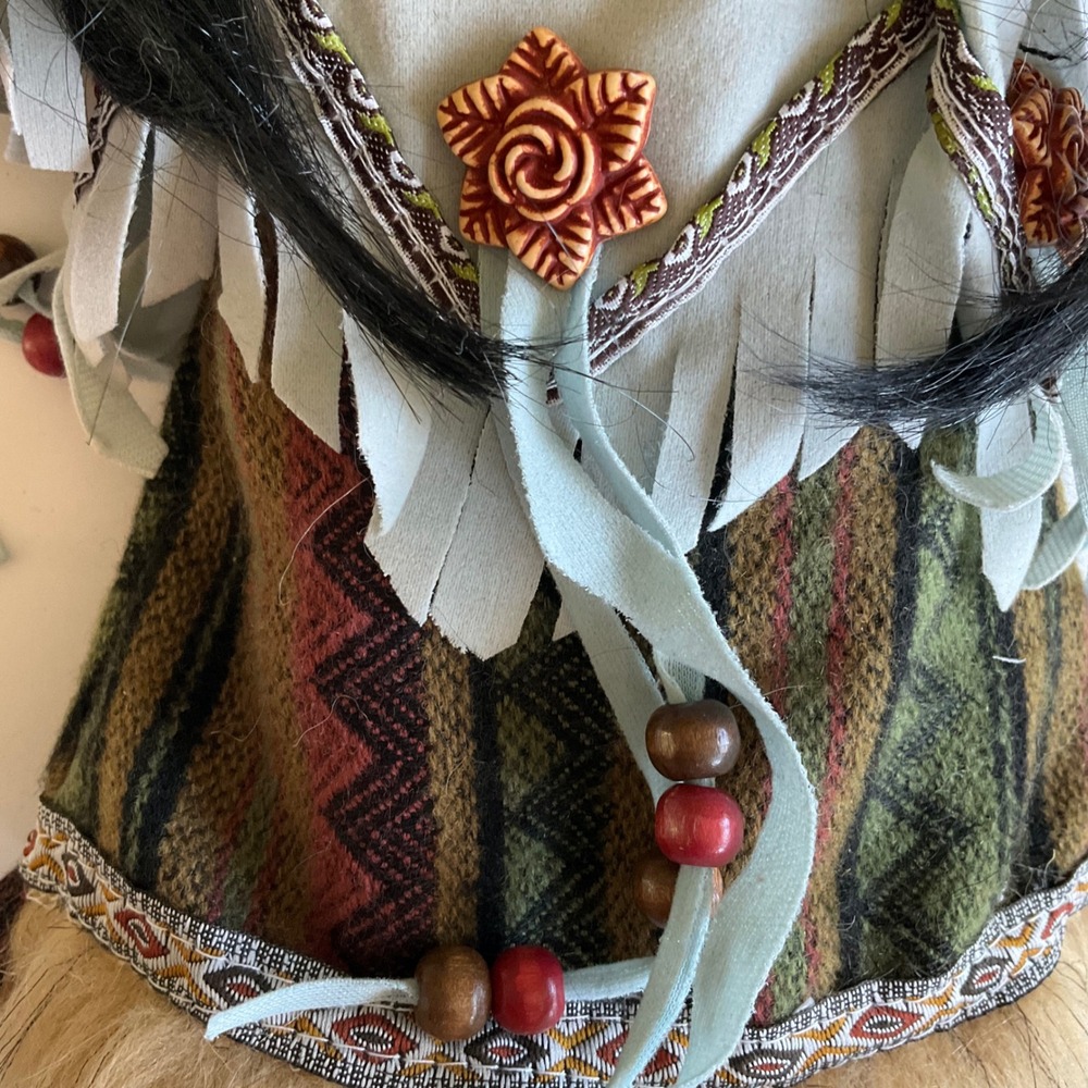 VTG Native American Porcelain Doll 16" Faux Fur Turquoise Pendant Southwest Deco - Picture 9 of 12